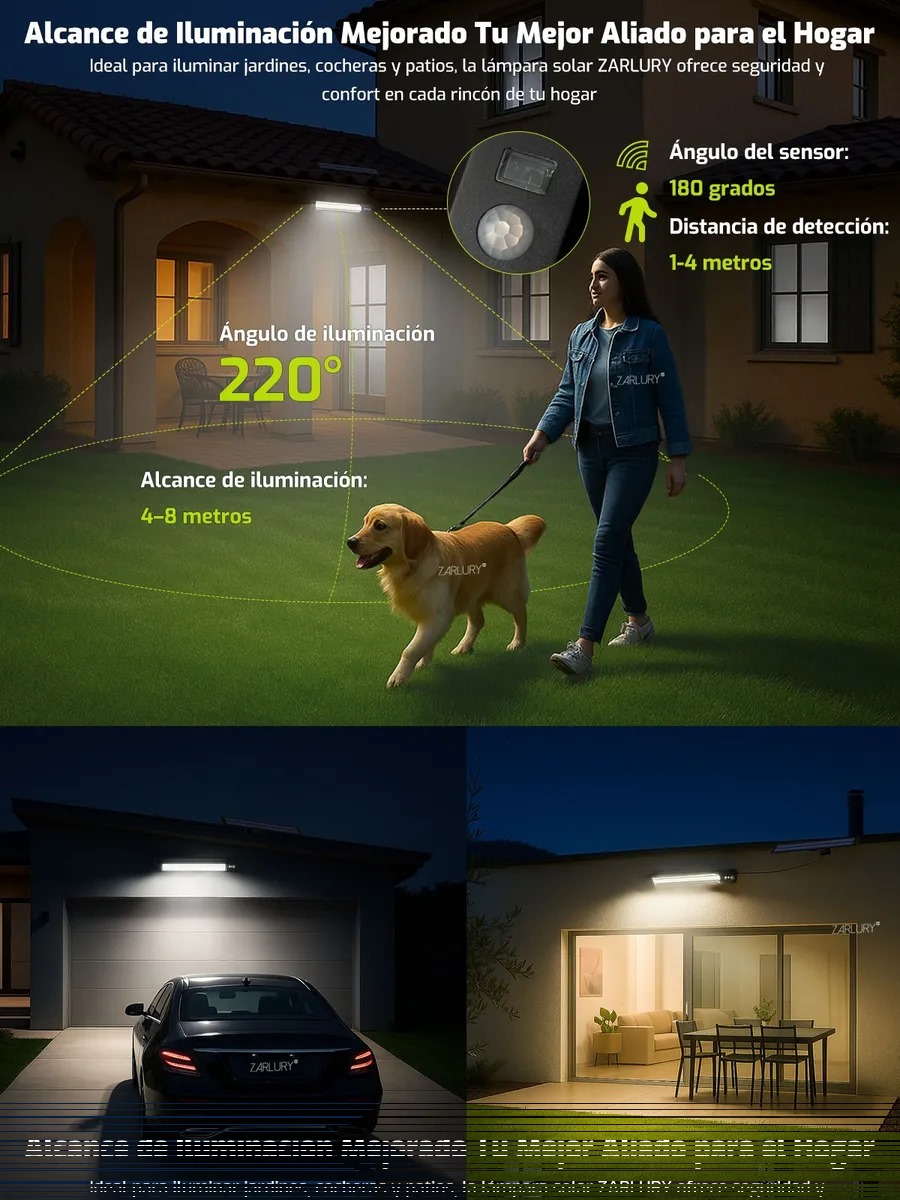 Lámpara Solar Exterior Para Pared Con Sensor Multifuncional